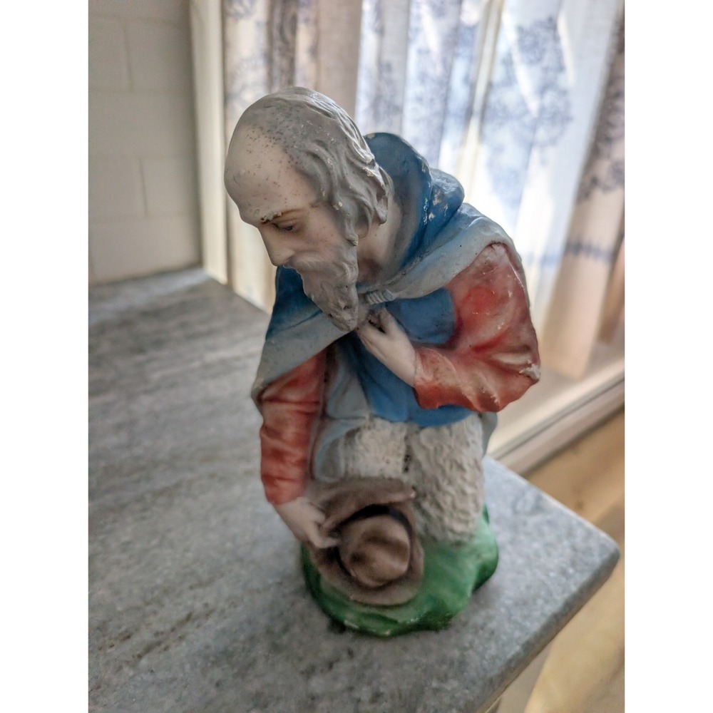 Vintage Hand‎ Painted Religious Shepherd Figure Chalkware Plaster Statue 10"